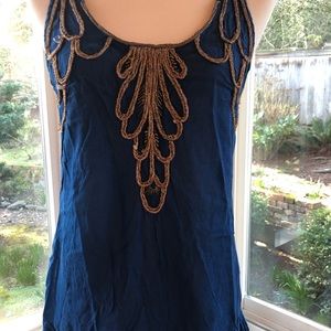 Free People Blue with Gold Trim Tunic Sz 8